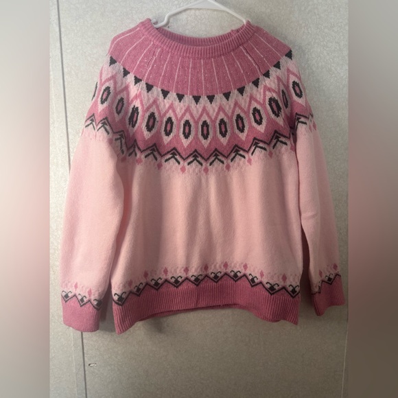 Pink Lily Sweaters - Pink Lily Geometric Pink Fair Aisle Sweater Wool Blend Western XL